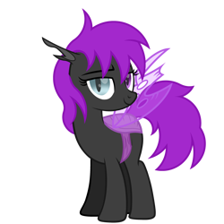 Size: 3500x3500 | Tagged: safe, artist:dreamybae, artist:ponkus, oc, oc only, oc:silky moth, changeling, pony, 2020 community collab, base used, changeling oc, derpibooru community collaboration, female, heterochromia, purple changeling, simple background, slit eyes, solo, transparent background