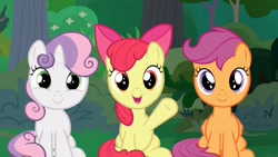 Size: 1280x720 | Tagged: safe, screencap, apple bloom, scootaloo, sweetie belle, pony, the big mac question, adorabloom, cute, cutealoo, cutie mark crusaders, diasweetes