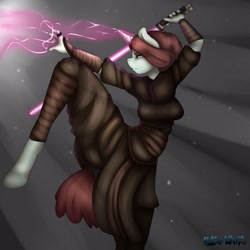 Size: 3000x3000 | Tagged: safe, artist:jamesjackobgermany, oc, anthro, unguligrade anthro, unicorn, clothes, female, lightsaber, magic, mare, solo, star wars, weapon