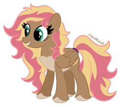 Size: 956x836 | Tagged: safe, artist:raiokai, oc, oc only, oc:azalea, pegasus, pony, 2020 community collab, big eyes, derpibooru community collaboration, female, freckles, mare, show accurate, signed, simple background, smiling, solo, style emulation, transparent background, unshorn fetlocks, wings