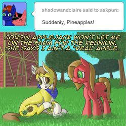 Size: 1067x1071 | Tagged: safe, artist:crispokefan, oc, oc:pineapple, oc:pun, earth pony, pony, ask, ask pun