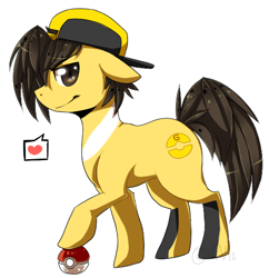 Size: 514x531 | Tagged: safe, artist:inkheartpaw, earth pony, pony, gold (pokemon), hat, male, pokéball, pokémon, ponified, simple background, white background