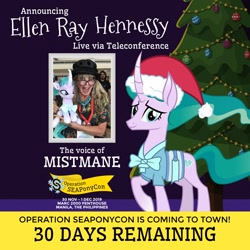 Size: 1800x1800 | Tagged: safe, artist:seaponycon, mistmane, human, pony, unicorn, christmas, christmas tree, curved horn, elley-ray hennessey, female, hat, holiday, horn, mare, plushie, project seaponycon, santa hat, tree