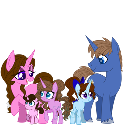 Size: 1280x1280 | Tagged: safe, artist:chelseawest, oc, oc only, oc:aqua shield, oc:aurora mist, oc:clarity, oc:lunar shield, oc:platinum shield, pony, unicorn, bow, female, filly, hair bow, male, mare, simple background, stallion, transparent background