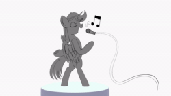 Size: 800x450 | Tagged: safe, artist:queen-razlad, oc, oc only, pony, animated, commission, microphone, music notes, singing, solo, stage, your character here