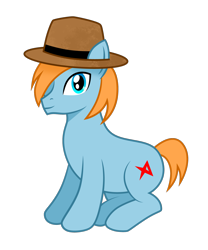 Size: 1500x1800 | Tagged: safe, artist:fathzoli, derpibooru exclusive, oc, oc:fourex, earth pony, pony, 2020 community collab, derpibooru community collaboration, hat, looking at you, male, original character do not steal, simple background, sitting, solo, transparent background