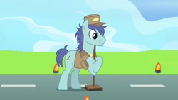 Size: 1920x1080 | Tagged: safe, screencap, earth pony, pony, the last problem, broom, deep clean, janitor, solo, wonderbolts headquarters