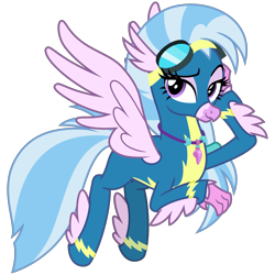 Size: 3000x3000 | Tagged: safe, artist:cheezedoodle96, silverstream, classical hippogriff, hippogriff, uprooted, .svg available, adorasexy, alternate hairstyle, clothes, cute, diastreamies, dream sequence, feathered fetlocks, female, flying, goggles, hippogriff wonderbolt, jewelry, lidded eyes, looking at you, necklace, non-pegasus wonderbolt, raised eyebrow, scene interpretation, sexy, simple background, smiling, smirk, solo, spread wings, svg, transparent background, uniform, vector, wings, wonderbolt silverstream, wonderbolts uniform