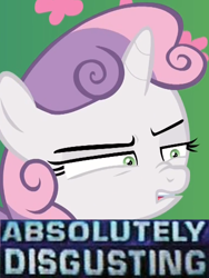 Size: 540x718 | Tagged: safe, edit, edited screencap, screencap, sweetie belle, pony, unicorn, the big mac question, absolutely disgusting, cropped, female, filly, meme, reaction image, solo