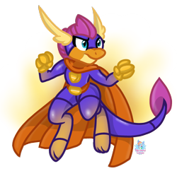 Size: 1030x996 | Tagged: safe, artist:rainbow eevee, smolder, dragon, cape, clothes, determined, dragon city, dragoness, female, fire, fist, hero, heroic, high super dragon, simple background, solo, transparent background