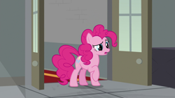 Size: 1920x1080 | Tagged: safe, screencap, pinkie pie, earth pony, pony, the last laugh, female, mare, open mouth, raised eyebrow, raised hoof, solo