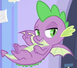 Size: 1671x1489 | Tagged: safe, screencap, spike, dragon, the ending of the end, cropped, flying, male, raised eyebrow, solo, winged spike