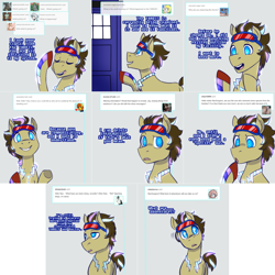 Size: 2254x2254 | Tagged: safe, artist:jitterbugjive, doctor whooves, oc, oc:neosurgeon, pony, robot, doctor who, goggles, lovestruck derpy, solo, tardis