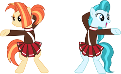 Size: 4897x3000 | Tagged: safe, artist:cloudyglow, lighthoof, shimmy shake, earth pony, pony, 2 4 6 greaaat, .ai available, bedroom eyes, bipedal, clothes, dab, duo, female, mare, open mouth, raised hoof, simple background, skirt, sweater, transparent background, vector