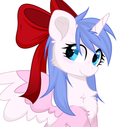 Size: 2908x2980 | Tagged: safe, artist:alfury, artist:lazuli, oc, oc only, oc:rioshi sweet, alicorn, pony, alicorn oc, blushing, bow, female, hair bow, looking at you, mare, simple background, smiling, solo, unshorn fetlocks, white background