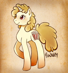 Size: 1141x1236 | Tagged: safe, artist:fankakm, oc, pony, unicorn, food, ponified, popcorn