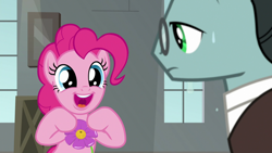 Size: 1920x1080 | Tagged: safe, screencap, pinkie pie, earth pony, pony, the last laugh, cute, diapinkes, sans smirk, squirting flower