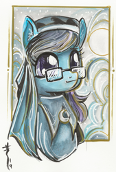 Size: 1581x2333 | Tagged: safe, artist:sararichard, oc, oc:phoebe, pony, bust, glasses, nun, traditional art