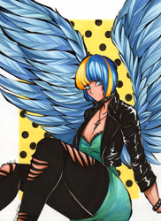 Size: 2359x3243 | Tagged: safe, artist:divinekitten, oc, oc only, oc:chloe, human, clothes, digital art, female, humanized, humanized oc, smiling, solo, winged humanization, wings