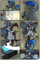 Size: 744x1116 | Tagged: safe, artist:pencil bolt, oc, oc:billy blue, oc:soffies, earth pony, moth, mothpony, original species, pony, comic:do not fear, comic, female, flying, lamp, male, monitor