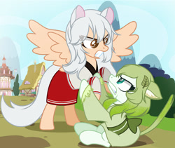 Size: 1280x1080 | Tagged: safe, artist:xxmaikhanhflarexx, oc, oc only, oc:matcha, oc:rei, cat pony, hybrid, original species, pegasus, pony, clothes, female, kimono (clothing), mare