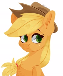 Size: 1707x2048 | Tagged: safe, artist:chibadeer, applejack, earth pony, pony, bust, chest fluff, cowboy hat, cute, ear fluff, female, hat, jackabetes, mare, portrait, shoulder fluff, simple background, solo, white background