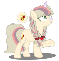 Size: 1024x1056 | Tagged: safe, artist:seaswirlsyt, oc, oc:ivory charm, pony, unicorn, female, magical lesbian spawn, mare, offspring, parent:applejack, parent:twilight sparkle, parents:twijack, simple background, solo, transparent background