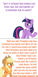 Size: 800x1600 | Tagged: safe, derpibooru import, applejack, twilight sparkle, twilight sparkle (alicorn), alicorn, earth pony, pony, comic, proverb, rant, snapplejack, vulgar