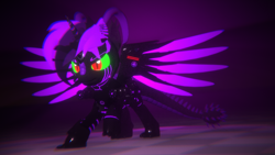 Size: 3840x2160 | Tagged: safe, artist:phoenixtm, oc, oc:phoenix stardash, cyborg, dracony, dragon, hybrid, pony, 3d, cyborg dracony, dracony alicorn, ethereal mane, shiny, sombra eyes, spread wings, unity (game engine), wings