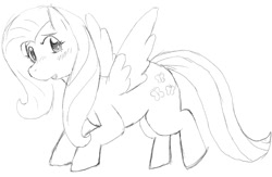 Size: 801x521 | Tagged: safe, artist:seidouryu, fluttershy, pegasus, pony, female, lineart, mare, monochrome, traditional art