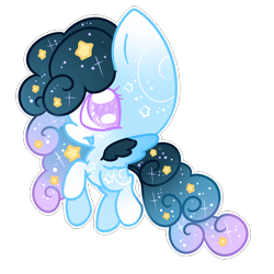 Size: 894x894 | Tagged: safe, artist:faeyrie, oc, oc:stellar constellation, pegasus, pony, chibi, ethereal mane, female, multicolored hair, simple background, sparkly eyes, sparkly mane, starry mane, stars, transparent background, two toned wings, wings
