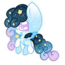 Size: 995x995 | Tagged: safe, artist:faeyrie, oc, oc:stellar constellation, pegasus, pony, chibi, ethereal mane, female, multicolored hair, simple background, sparkly eyes, sparkly mane, starry mane, stars, transparent background, two toned wings, wings