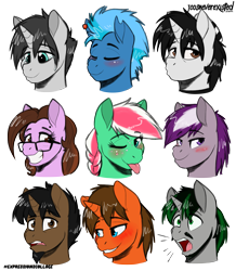 Size: 4093x4685 | Tagged: safe, artist:jcosneverexisted, oc, oc only, oc:creative flair, oc:delta, oc:ice walker, oc:ivy rose, oc:jack rabbit, oc:logic loop, oc:marrón, oc:pepper, oc:splash heal, pony, female, male, mare, one of these things is not like the others, stallion