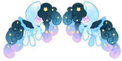 Size: 3400x1709 | Tagged: safe, artist:faeyrie, oc, oc:stellar constellation, pegasus, pony, adopted, ethereal mane, female, multicolored hair, simple background, sparkly eyes, sparkly mane, starry mane, stars, transparent background, two toned wings, wings