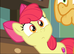 Size: 819x594 | Tagged: safe, screencap, apple bloom, goldie delicious, earth pony, pony, going to seed, adorabloom, bow, cropped, cute, elderly, faic, female, filly, hair bow, offscreen character, solo focus