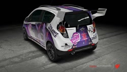 Size: 1024x576 | Tagged: safe, twilight sparkle, pony, unicorn, chevrolet, chevrolet spark, cutie mark, female, forza motorsport 4, game screencap, mare, my little pony logo, video game