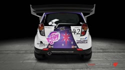 Size: 1024x576 | Tagged: safe, part of a set, twilight sparkle, car, chevrolet, chevrolet spark, cutie mark, forza motorsport 4, game screencap, itasha, my little pony logo, video game