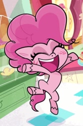 Size: 656x990 | Tagged: safe, pinkie pie, earth pony, pony, my little pony: pony life, cropped, cute, diapinkes, excited, eyes closed, happy, jumping, open mouth, ponk, solo, teeth