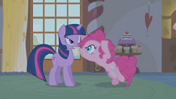 Size: 1920x1080 | Tagged: safe, derpibooru import, screencap, pinkie pie, twilight sparkle, earth pony, pony, unicorn, bridle gossip, great moments in animation