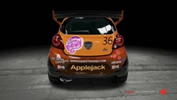 Size: 1024x576 | Tagged: safe, part of a set, applejack, car, cutie mark, ford, ford ka, forza motorsport 4, game screencap, itasha, my little pony logo, no pony, race, video game