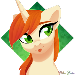 Size: 3000x3000 | Tagged: safe, artist:nika-rain, oc, pony, unicorn, bust, cute, female, portrait, simple background, solo, tongue out