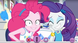 Size: 1676x931 | Tagged: safe, screencap, pinkie pie, rarity, better together, do it for the ponygram!, equestria girls