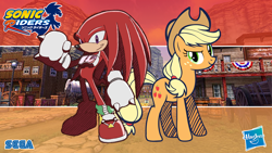 Size: 1920x1080 | Tagged: safe, artist:galaxyart, artist:lukaafx, applejack, earth pony, pony, crossover, knuckles the echidna, sonic riders, sonic the hedgehog (series)