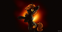 Size: 1714x900 | Tagged: safe, artist:amy-gamy, earth pony, pony, bipedal, black hole, black hole pony, looking at you, messier 87, ponified, rearing, smiling, solo