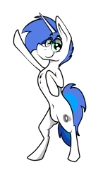 Size: 4374x7500 | Tagged: safe, artist:bumskuchen, oc, oc:shifting gear, pony, unicorn, 2020 community collab, belly button, bipedal, chest fluff, derpibooru community collaboration, looking at you, male, smiling, solo, transparent background