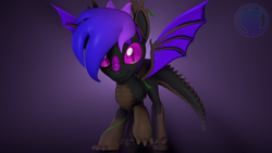 Size: 3840x2160 | Tagged: safe, artist:technickarts, oc, oc:tirina, hybrid, original species, timber pony, timber wolf, 3d, bat wings, claws, cute, female, gradient mane, happy, mare, scales, slit eyes, source filmmaker, volumetric light, watermark, wings