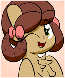 Size: 2550x3050 | Tagged: safe, artist:kimjoman, yona, earth pony, pony, she's all yak, chest fluff, eye clipping through hair, one eye closed, open mouth, ponified, pony yona, simple background, solo, species swap, wink