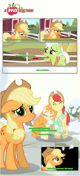 Size: 1919x4225 | Tagged: safe, artist:estories, applejack, bright mac, granny smith, pear butter, earth pony, pony, comic:a(pple)ffection, brightbutter, clothes, comic, female, male, scarf, shipping, straight, vector