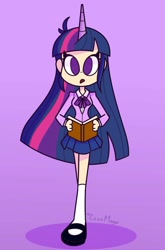 Size: 676x1024 | Tagged: safe, artist:cess_maga, twilight sparkle, human, book, horn, horned humanization, humanized