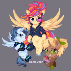 Size: 3600x3600 | Tagged: safe, artist:katakiuchi4u, oc, oc:copper chip, oc:golden gates, pegasus, pony, unicorn, babscon, trio